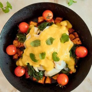 Bacalhau com Batata-Doce e Molho Cremoso - almoço