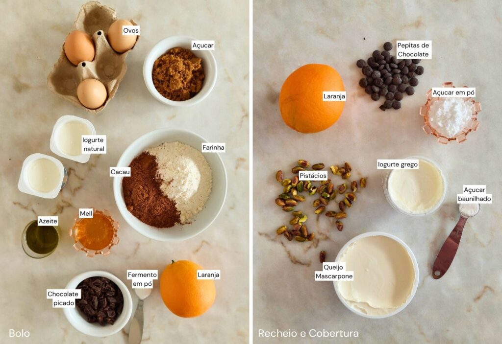 Ingredientes para bolo de aniversário de chocolate