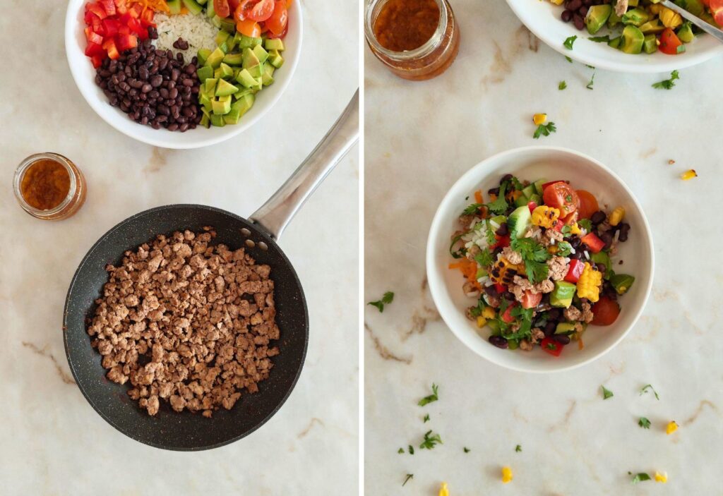 Salada de Verão com Carne Picada e Vegetais Grelhados Simples e Saborosa