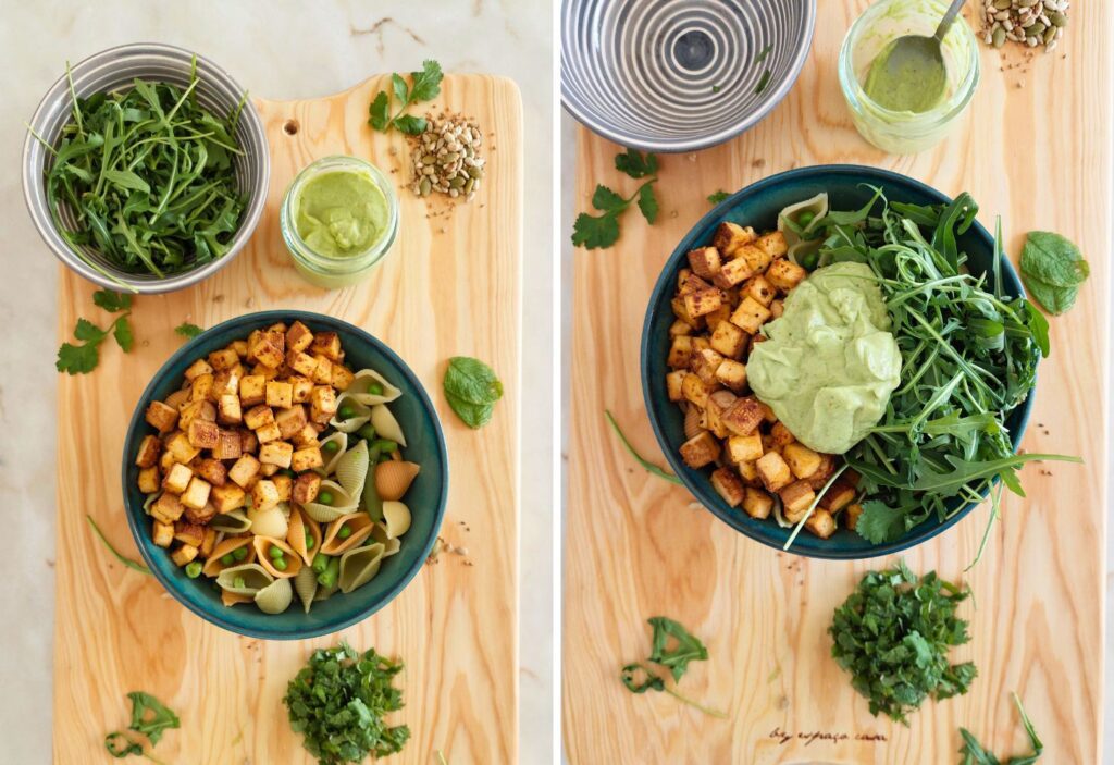 Aprende a fazer Salada de Tofu com Maionese de Abacate Receita saudável