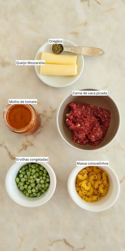 ingredientes para receita de almoço ou jantar