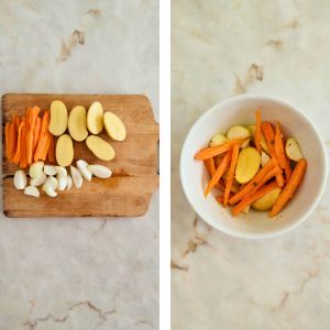 preparar as batatas e as cenouras