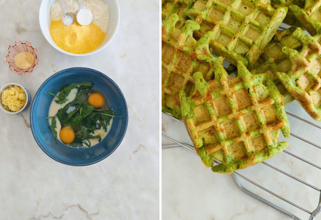 Aprende como fazer Waffles de espinafres e cheddar