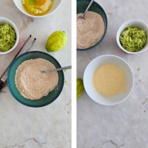 juntar os ingredientes secos e os liquidos separadamente