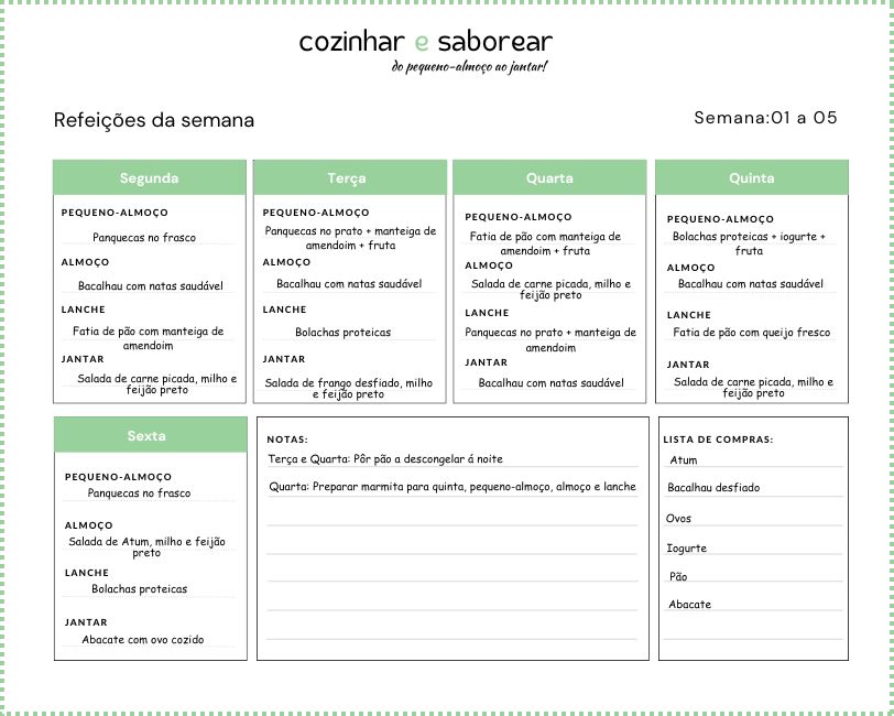 Planner refeições da semana