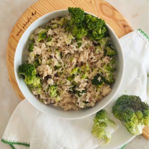 arroz de bócolos e cogumelos