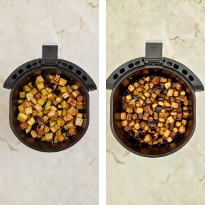 Beringela e tofu assados no airfryer