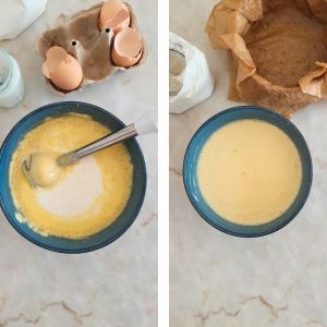 Juntar as natas aos ovos ao queijo creme e açúcar