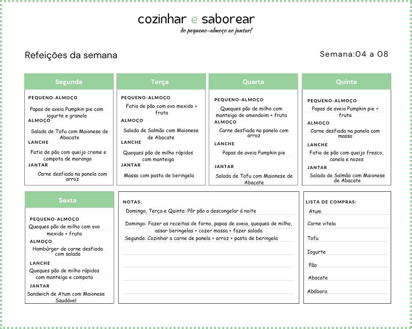 _Planner para menu das refeições do dia a dia pratos fáceis