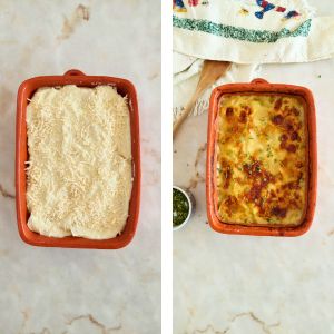 levar o gratinado ao forno para assar