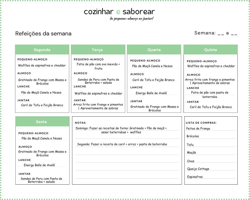 Ementa Semanal Completa Receitas Fáceis e Saudáveis para Todos