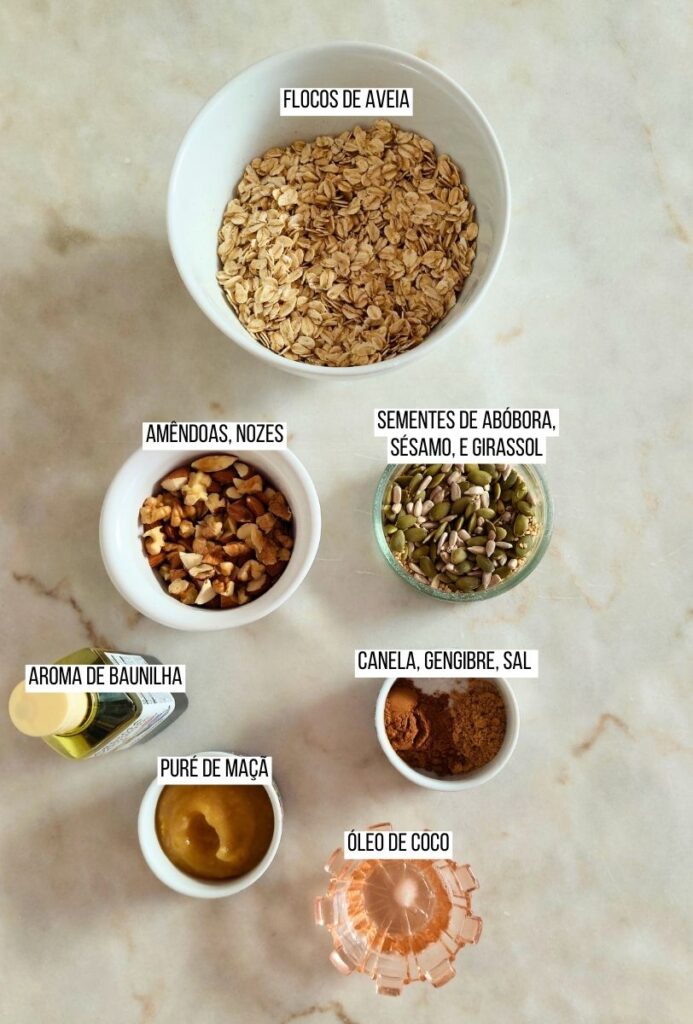 Ingredientes para topping de pequeno-almoço e lanche