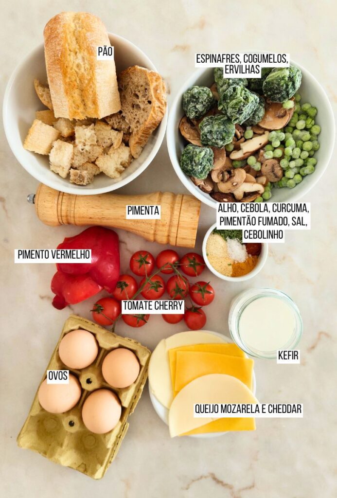 Ingredientes para pequeno-almoço ou refeição leve fácil dispostos na bancada
