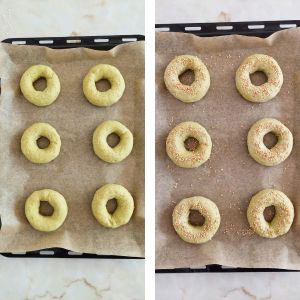 Colocar os bagel de abacate no tabuleiro