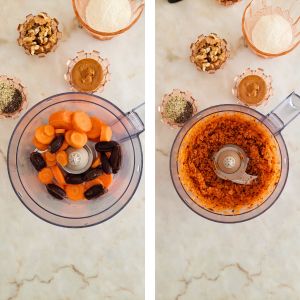 Processar a cenoura com as tâmaras