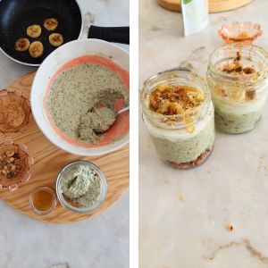 formar as camadas do pudim de chia de matcha com coco